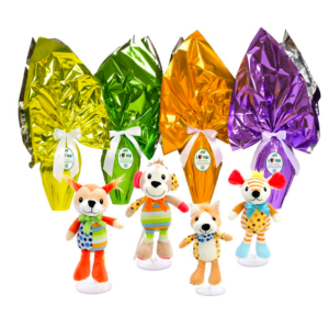 Uova di Pasqua con peluche latte/fondente, 225gr