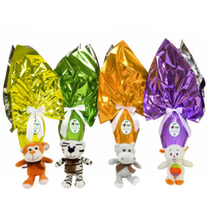 Uovo di Pasqua latte/fondente, 225gr con peluche
