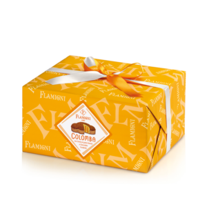 Colomba Flamigni 950gr al gusto arancia, ricoperta di cioccolato fondente