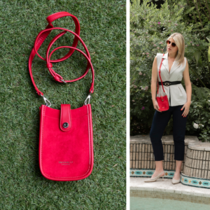 Porta cellulare a borsa disponibile in tre colori: rossa, beige e verde